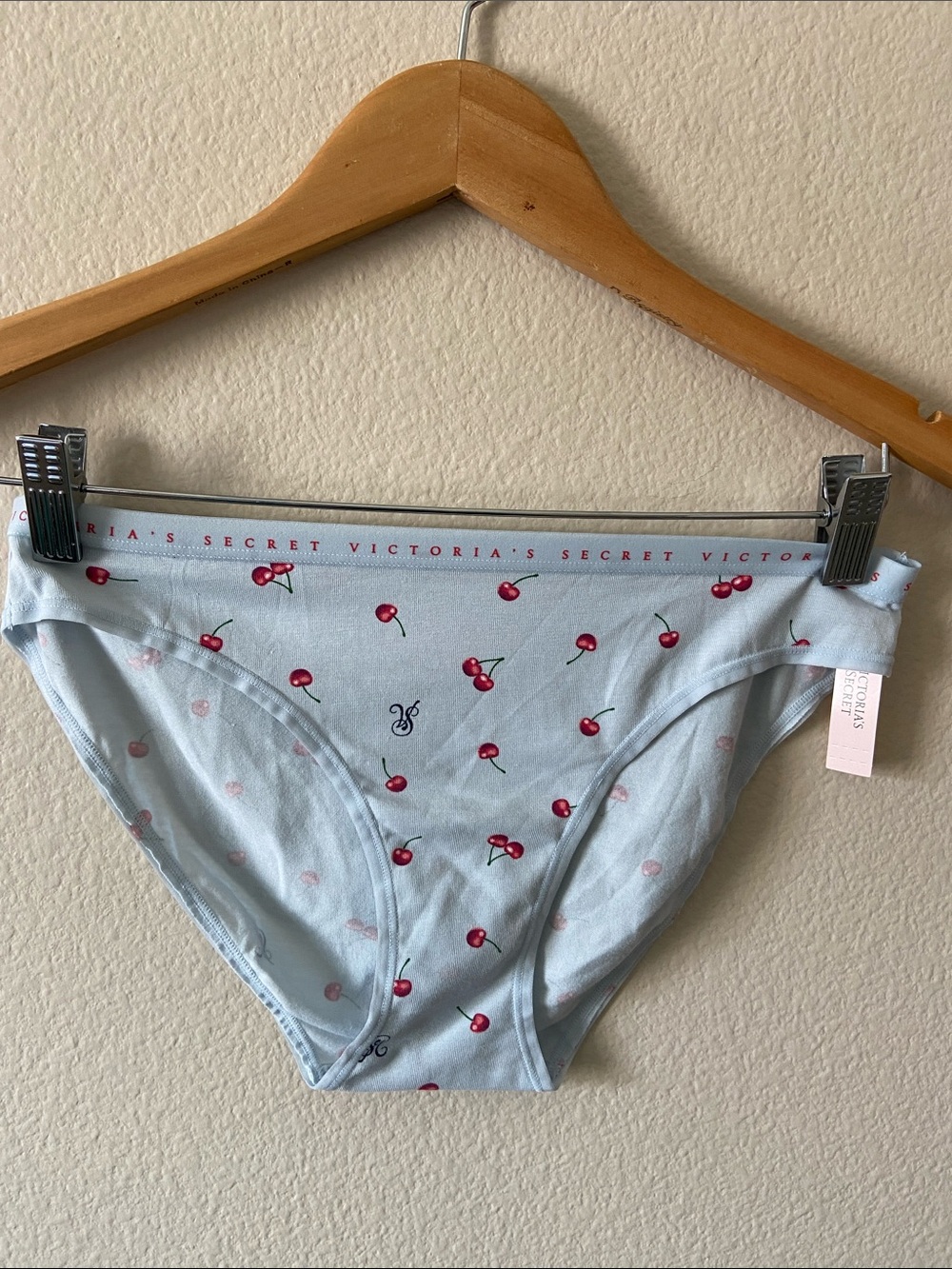 2/$20❤️❤️❤️NEW Victoria's Secret Sky Blue Cherry Print Bikini Panties